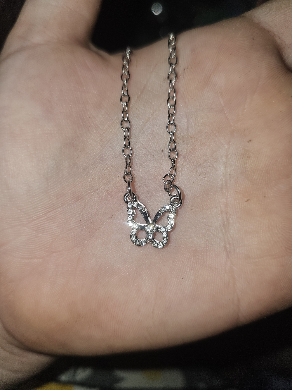 Silver Butterfly Pendant Necklace with Crystal Accents